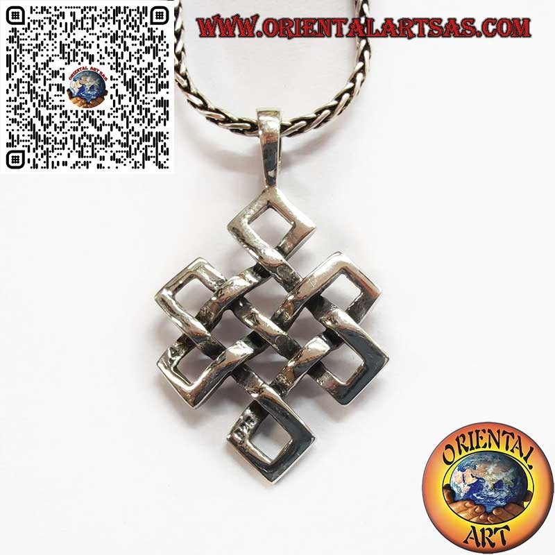 Pendentif Shrivatsa en Argent 925 – Nœud Infini Tibétain Porte-Bonheur