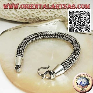 Pulsera de plata tubular de tejido grueso con gancho liso de 21 cm x 10 mm