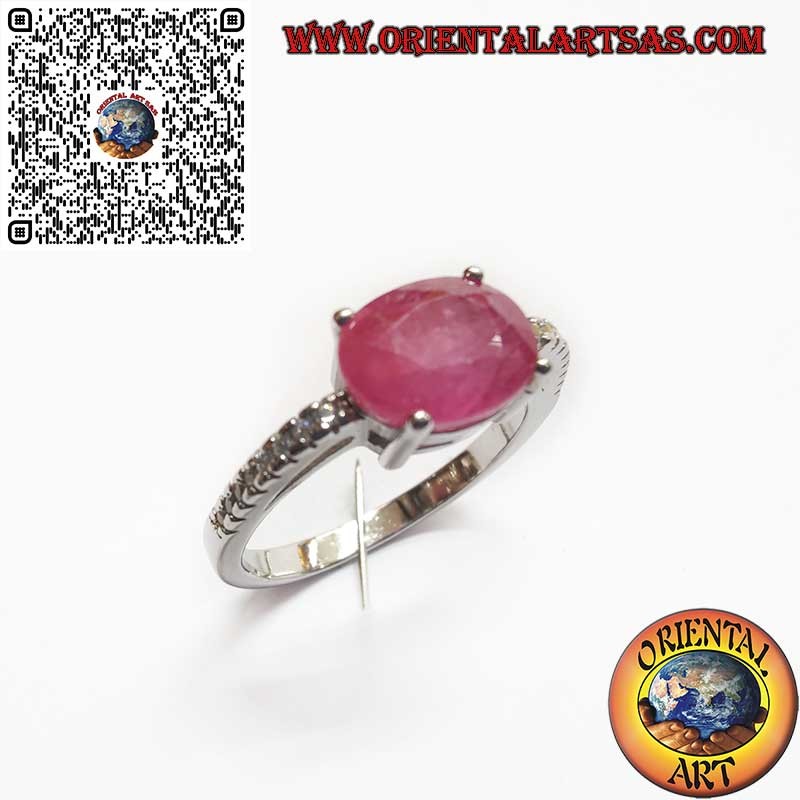 925 Silver Ring with Natural Ruby – Cross Setting and Side Zircons