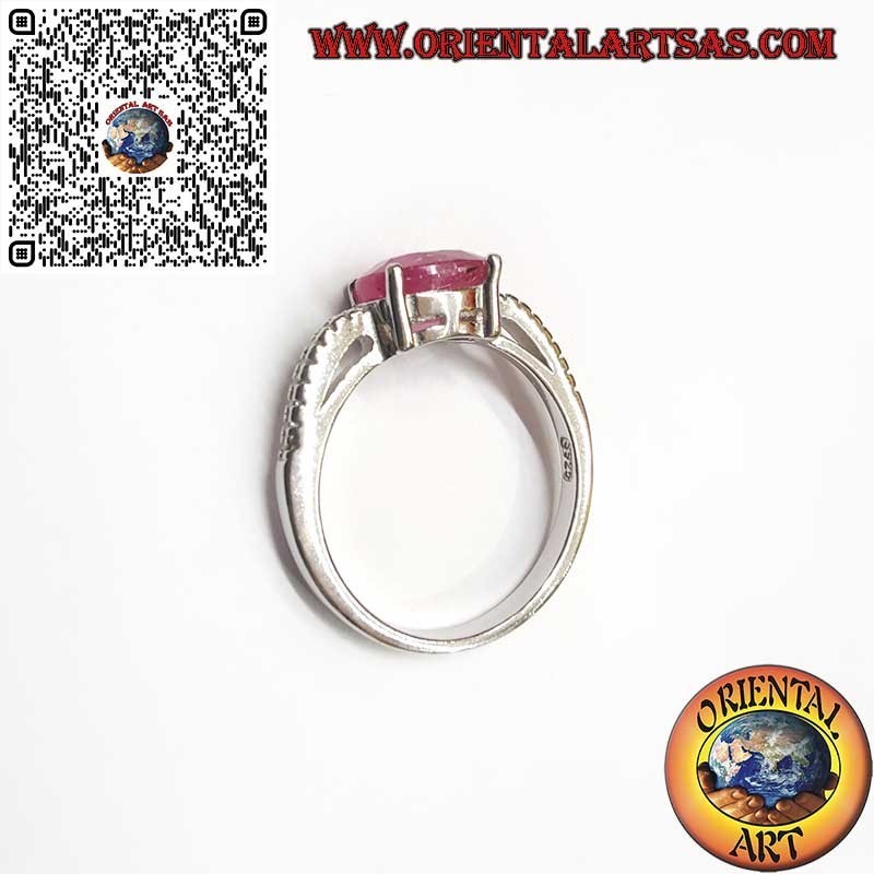 925 Silver Ring with Natural Ruby – Cross Setting and Side Zircons