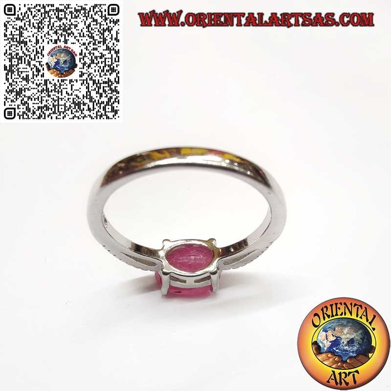 925 Silver Ring with Natural Ruby – Cross Setting and Side Zircons