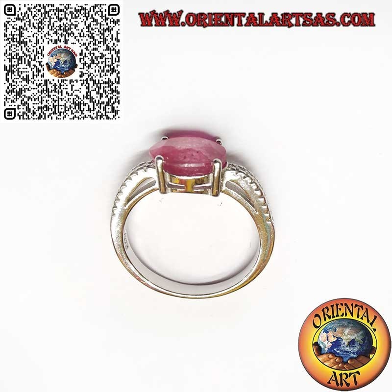 925 Silver Ring with Natural Ruby – Cross Setting and Side Zircons