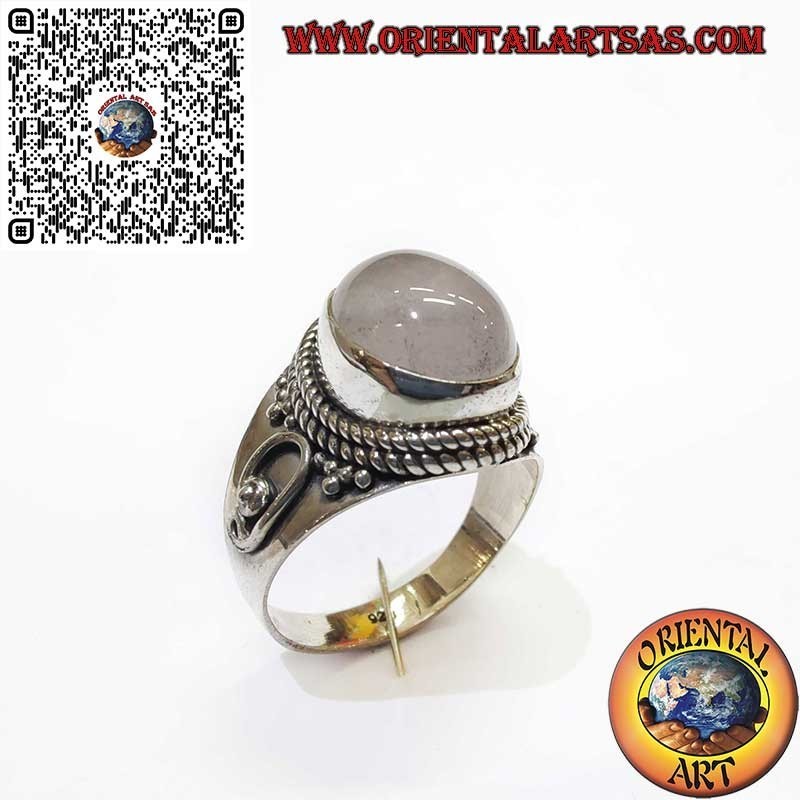 925 Silver Ring with Natural Rose Quartz – Braided and Spiral Details
