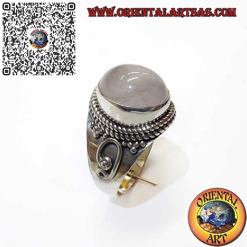 Anillo de Plata 925 con Cuarzo Rosa Natural – Trenzas y Espirales Laterales