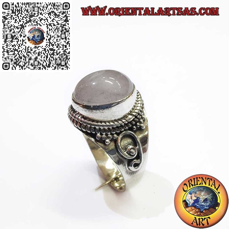 Silberring 925 mit Natürlichem Rosenquarz – Geflochtene und Spiralformige Details