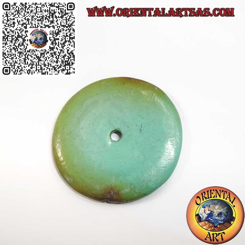 Ciondolo a disco/ciambella in turchese tibetano antico da 42 mm. Ø cordoncino incluso