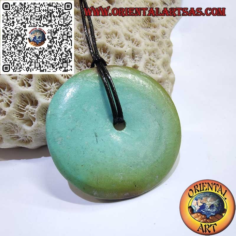 Antique Tibetan Turquoise Disc/Donut Pendant, 42mm. Ø lanyard included