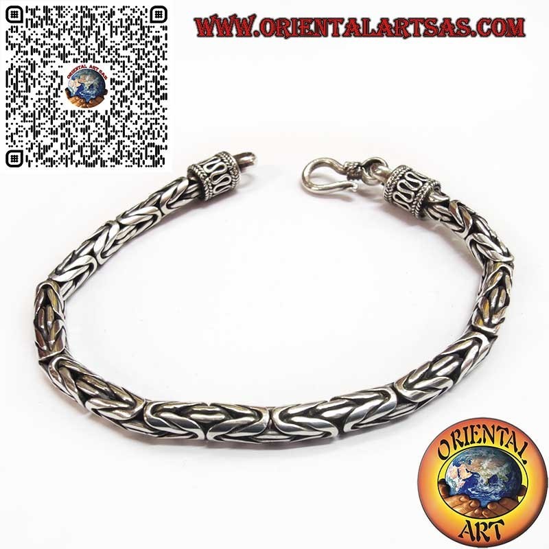 Bracelet à maillons "Borobudur" en argent (lien byzantin) avec crochet serpentin de 18,5 cm x 4 mm