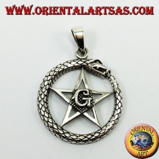 Pendentif en argent, Uroboro Ouroboros avec Pentacle Mason
