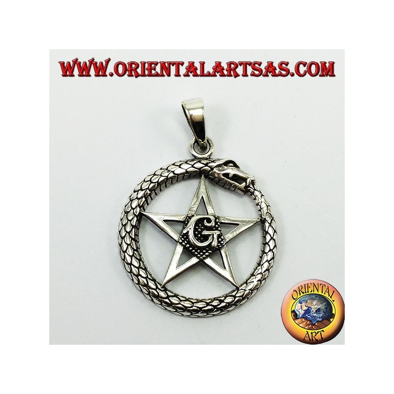Silber Anhänger, Uroboro Ouroboros mit pentacle Mason