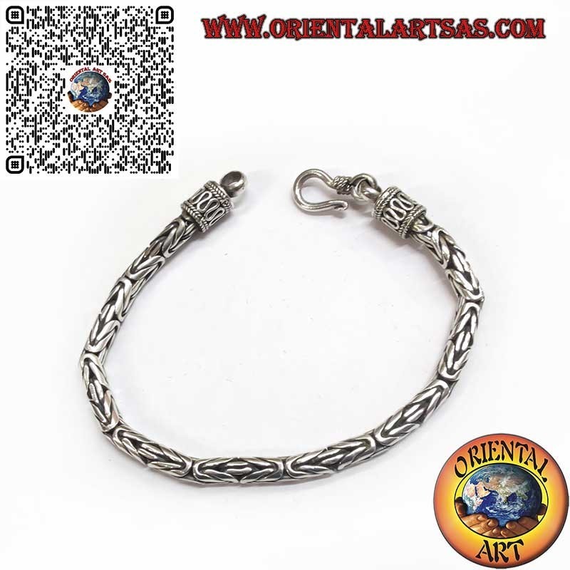 Silver "Borobudur" link bracelet (Byzantine link) with 18.5 cm x 4 mm serpentine hook