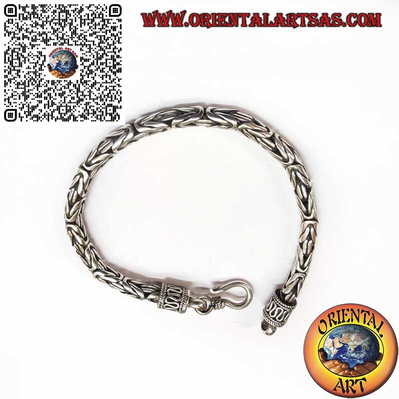 Silver "Borobudur" link bracelet (Byzantine link) with 18.5 cm x 4 mm serpentine hook