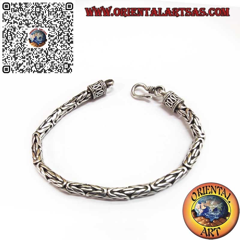 Silbernes "Borobudur" Gliederarmband (byzantinisches Glied) mit 18,5 cm x 4 mm Serpentinenhaken