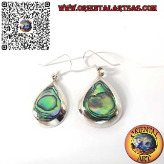 Boucles d’Oreilles en Argent 925 Pendantes en Goutte avec Nacre Abalone Paua