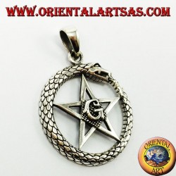 Colgante de plata, Uroboro Ouroboros con pentáculo Mason