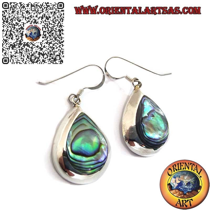 Pendientes de Plata 925 Colgantes en Forma de Gota con Abalone Paua Shell