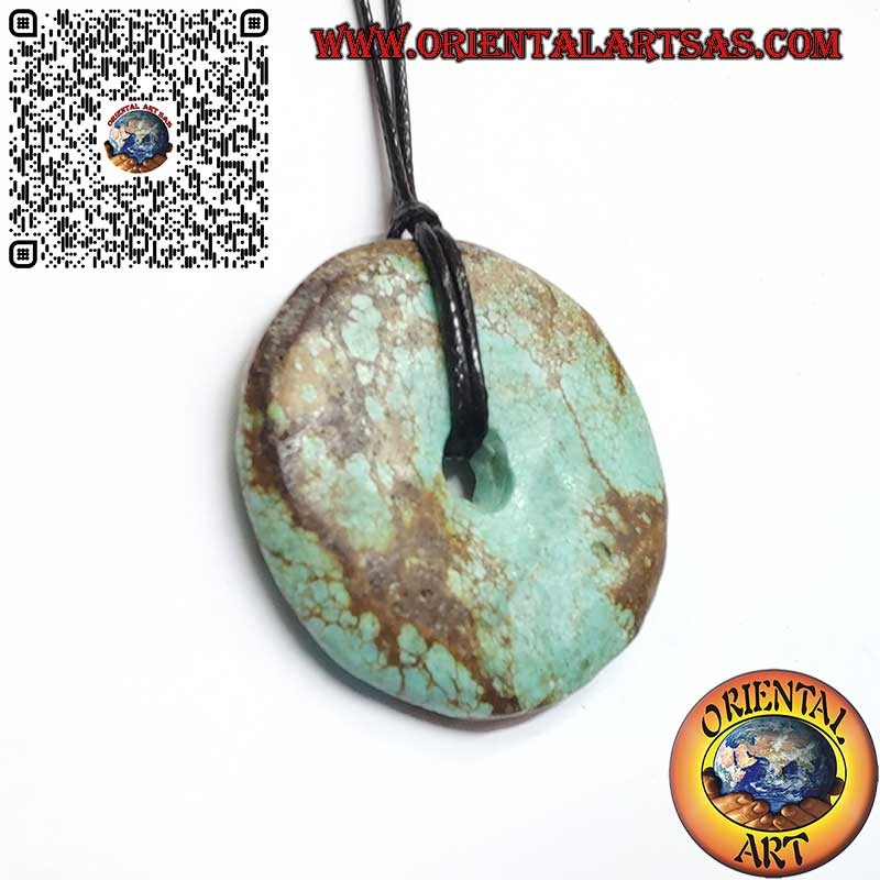 35  mm Ø natural Tibetan turquoise donut pendant with cord