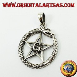 Colgante de plata, Uroboro Ouroboros con pentáculo Mason