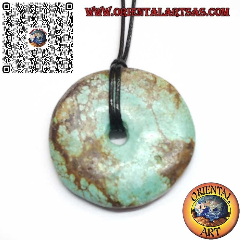 35  mm Ø natural Tibetan turquoise donut pendant with cord