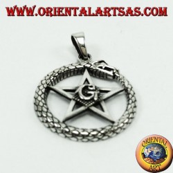 Silver Pendant, Uroboro Ouroboros with Pentacle Mason
