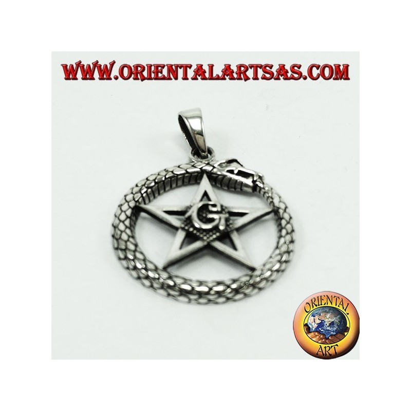 Colgante de plata, Uroboro Ouroboros con pentáculo Mason