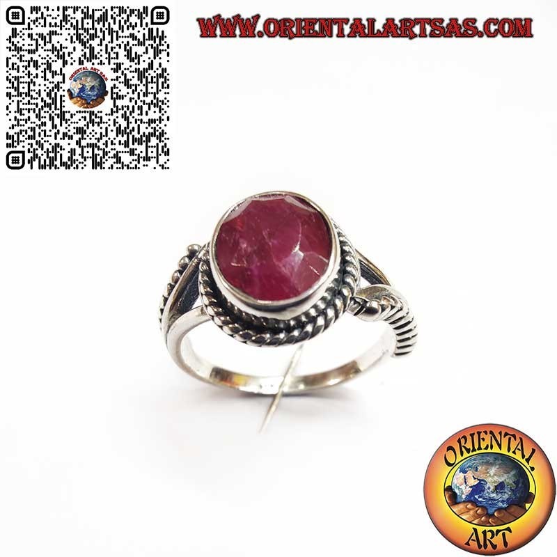 Anello in Argento 925 con Rubino Naturale, Sfere e Decorazioni