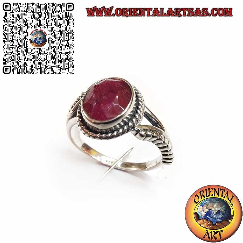 Anello in Argento 925 con Rubino Naturale, Sfere e Decorazioni
