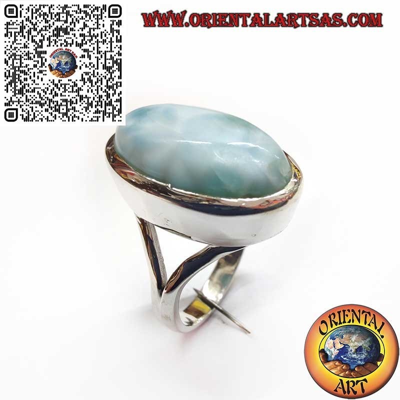Silver ring with natural oval Larimar – elegance & harmony