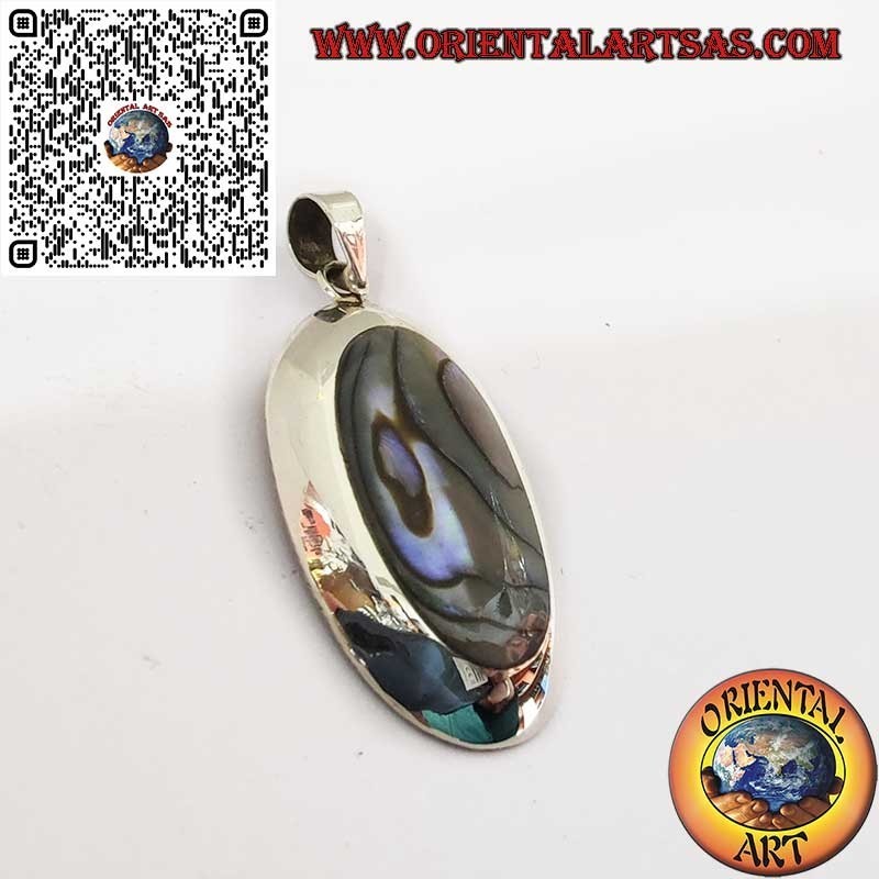 Ciondolo in Argento 925 con Paua Shell (Abalone) Ovale a Bordo Liscio