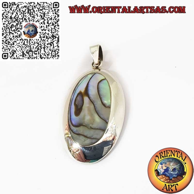 Ciondolo in Argento 925 con Paua Shell (Abalone) Ovale a Bordo Liscio