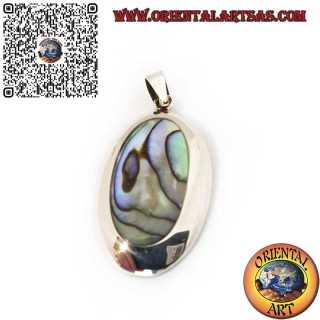 Ciondolo in Argento 925 con Paua Shell (Abalone) Ovale a Bordo Liscio