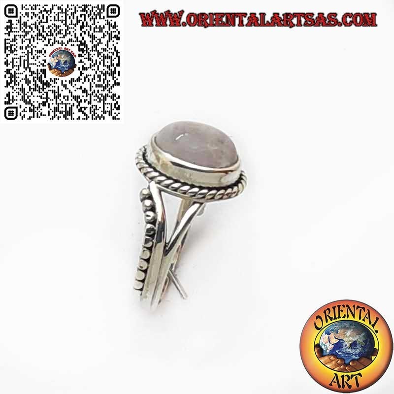 Anillo Plata 925 Cuarzo Rosa Natural Oval Trenza | Diseño Único