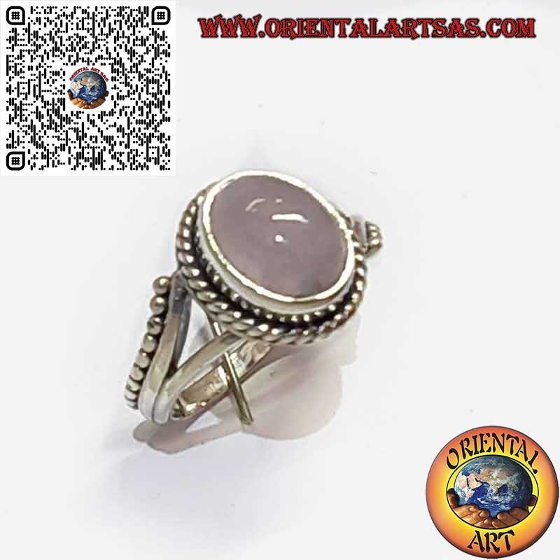 Anello Argento 925 Quarzo Rosa Naturale Ovale Treccia | Elegante