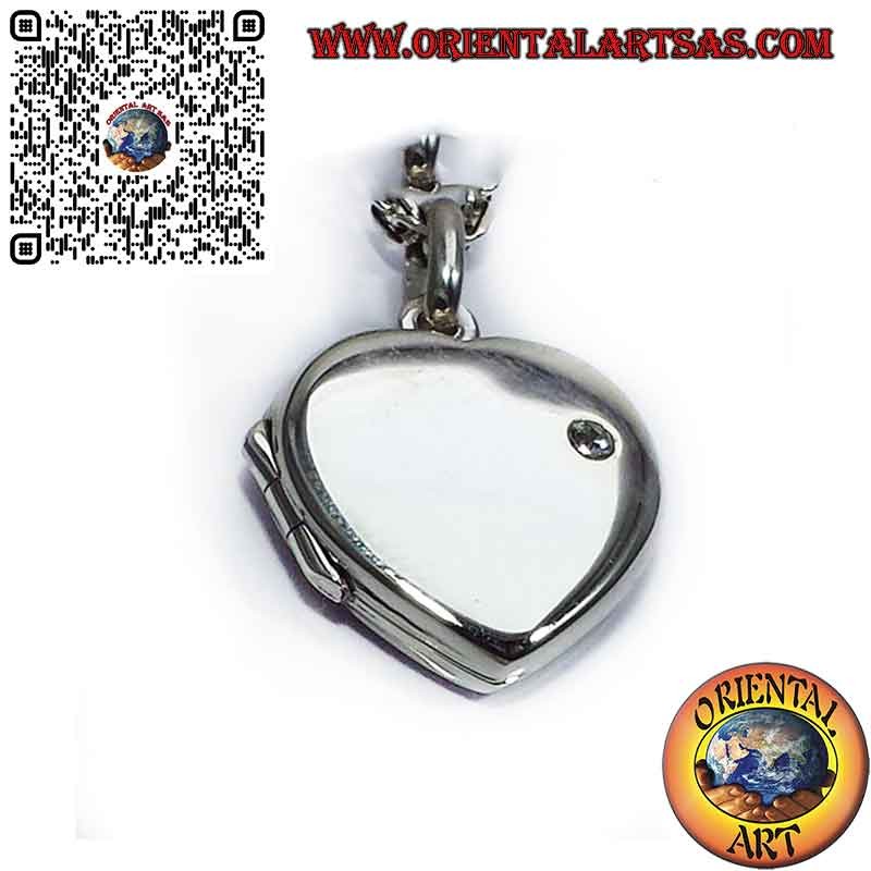 Ciondolo Portafoto Cuore in Argento 925 con Zircone - Scatola Segreta
