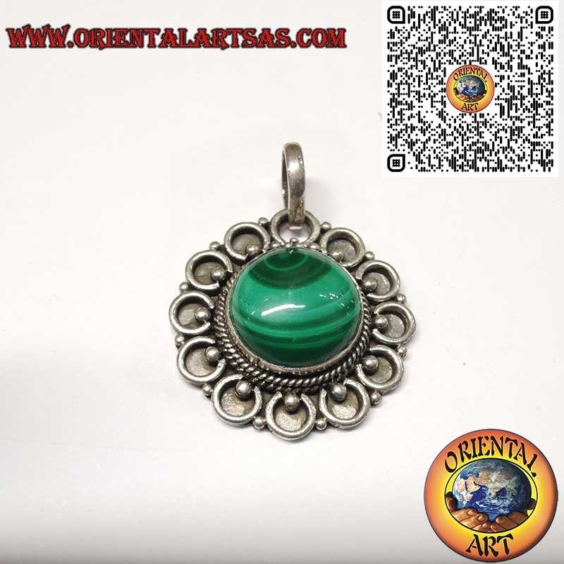 Colgante de Plata con Malaquita Natural Redonda – Hecho a Mano