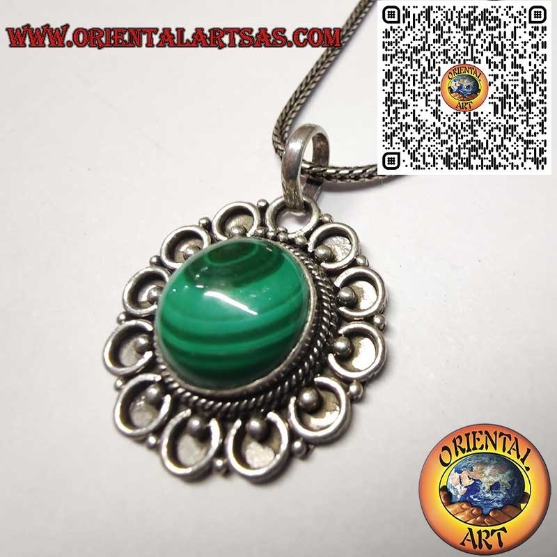 925 Silver Pendant with Natural Malachite – Handmade Artisan Jewelry