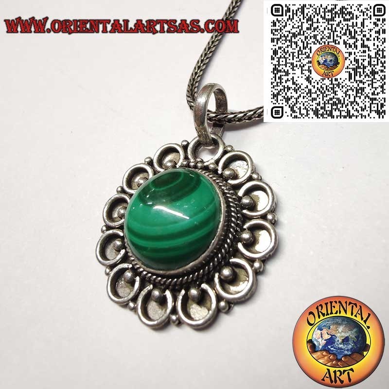925 Silver Pendant with Natural Malachite – Handmade Artisan Jewelry