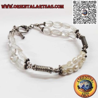 Elegant Silver Bracelet with Freshwater Pearls & Rock Crystal – Handmade Luxury for Timeless Style