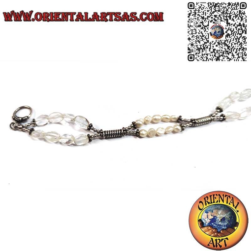 Bracciale Artigianale in Argento con Perle di Fiume e Cristallo di Rocca