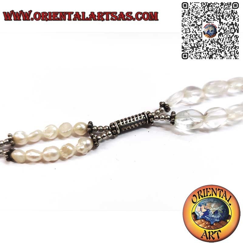Pulsera Artesanal de Plata con Perlas de Río y Cristal de Roca