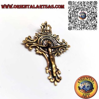 Handmade Bronze Baroque Crucifix Pendant, INRI, 42mm