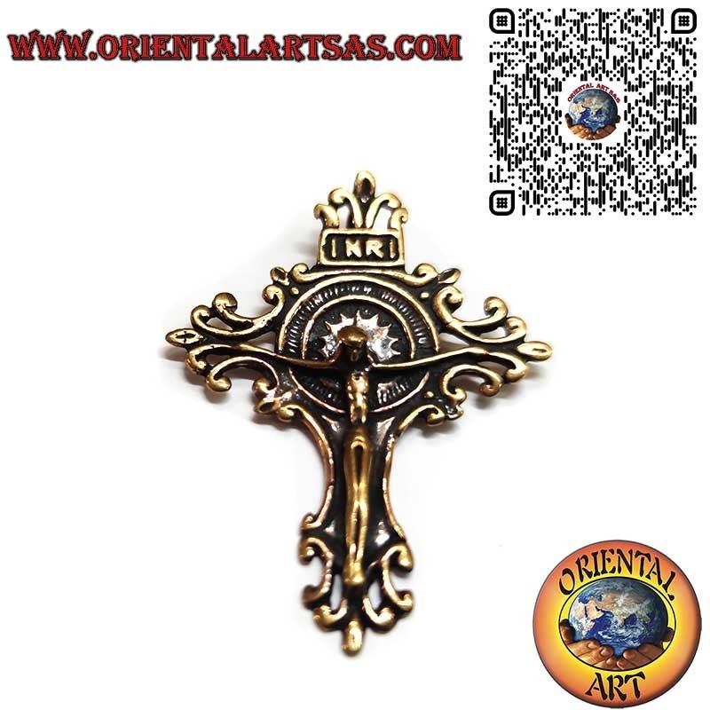 Handgefertigter Barock Kruzifix Bronze Anhänger, INRI, 42mm