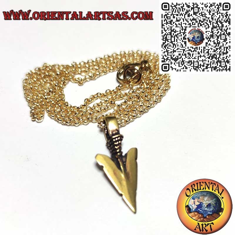 Pendentif Pointe Flèche Bronze, Chaîne Acier Doré – Amulette Force