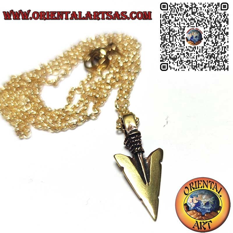 Pendentif Pointe Flèche Bronze, Chaîne Acier Doré – Amulette Force