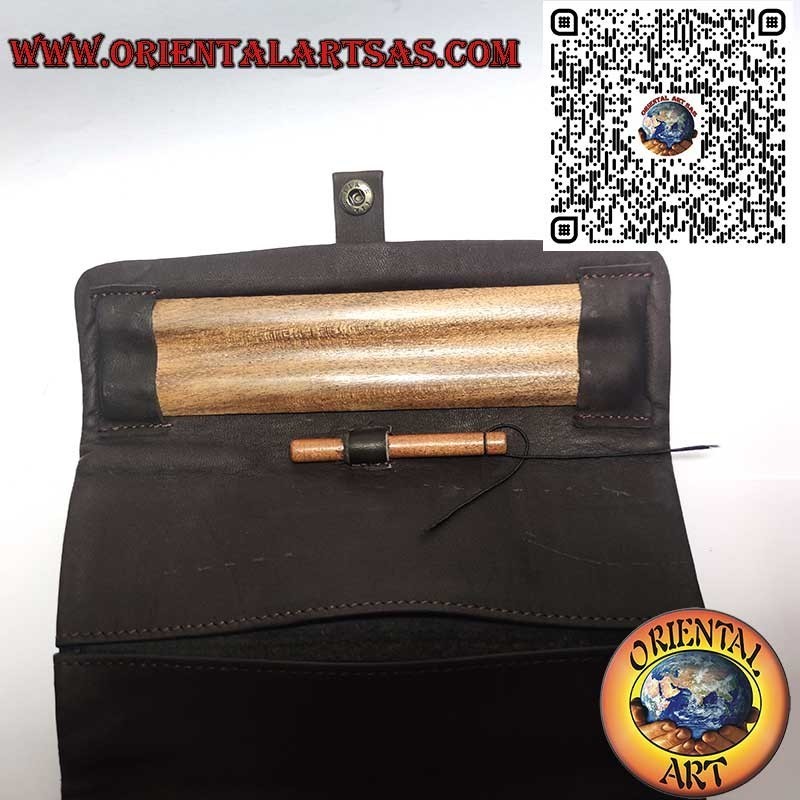Suede Tobacco Pouch with Wooden Rolling Base - Complete Rolling Kit