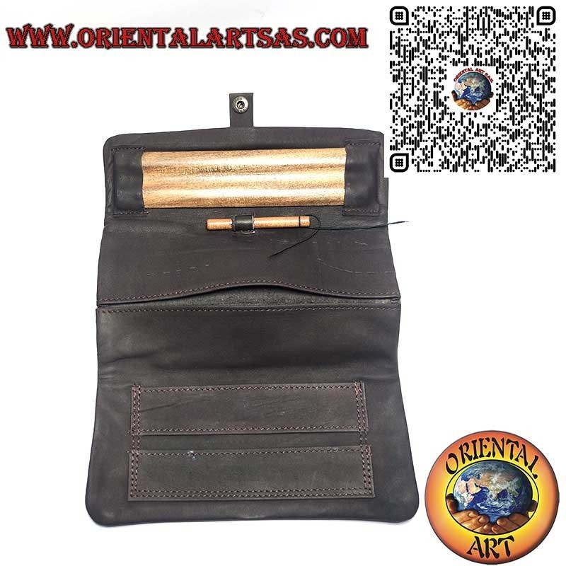 Suede Tobacco Pouch with Wooden Rolling Base - Complete Rolling Kit