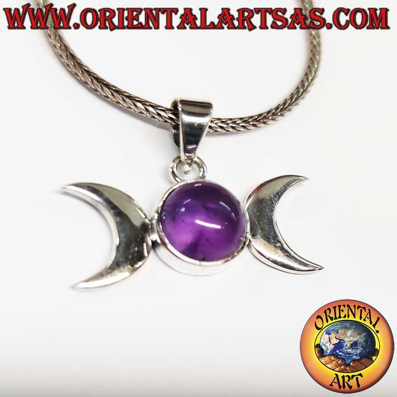 Triple Goddess, Triple Power. Wiccan amulet in Sterling Silver 925 with Amethyst for intuition and spiritual protection.