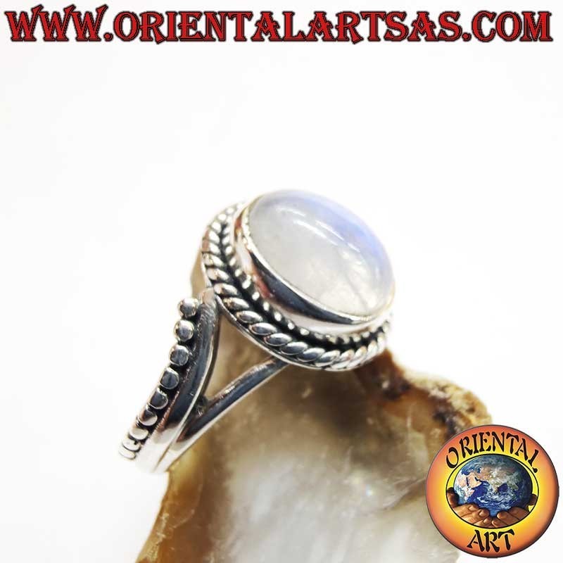 Anello Argento Pietra Luna Arcobaleno Ovale - Gioiello Iridiscenza