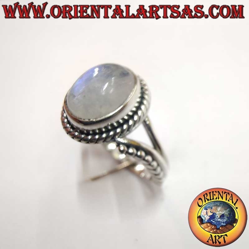 Anillo Plata Piedra Luna Arcoíris Oval - Joya Iridiscencia