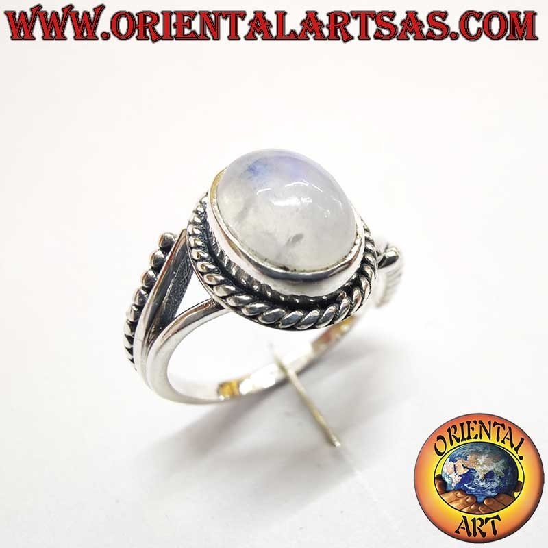 Anello Argento Pietra Luna Arcobaleno Ovale - Gioiello Iridiscenza